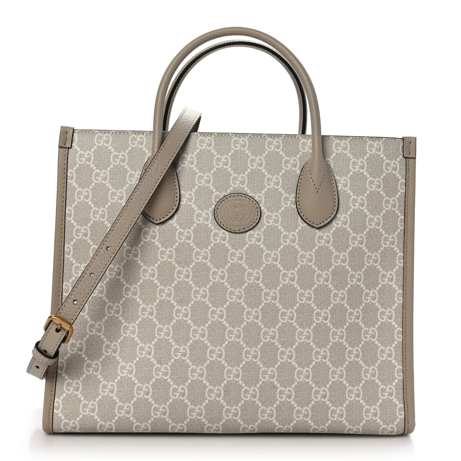 Gucci GG Supreme Monogram Textured Dollar Calfskin Small Retro Interlocking G Tote Bag Beige Mystic White Oatmeal 1 of 8