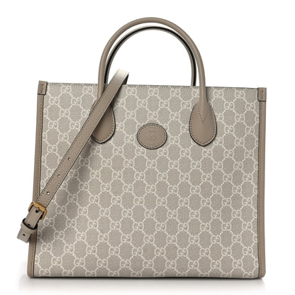 Gucci GG Supreme Monogram Textured Dollar Calfskin Small Retro Interlocking G Tote Bag Beige Mystic White Oatmeal 1 of 8