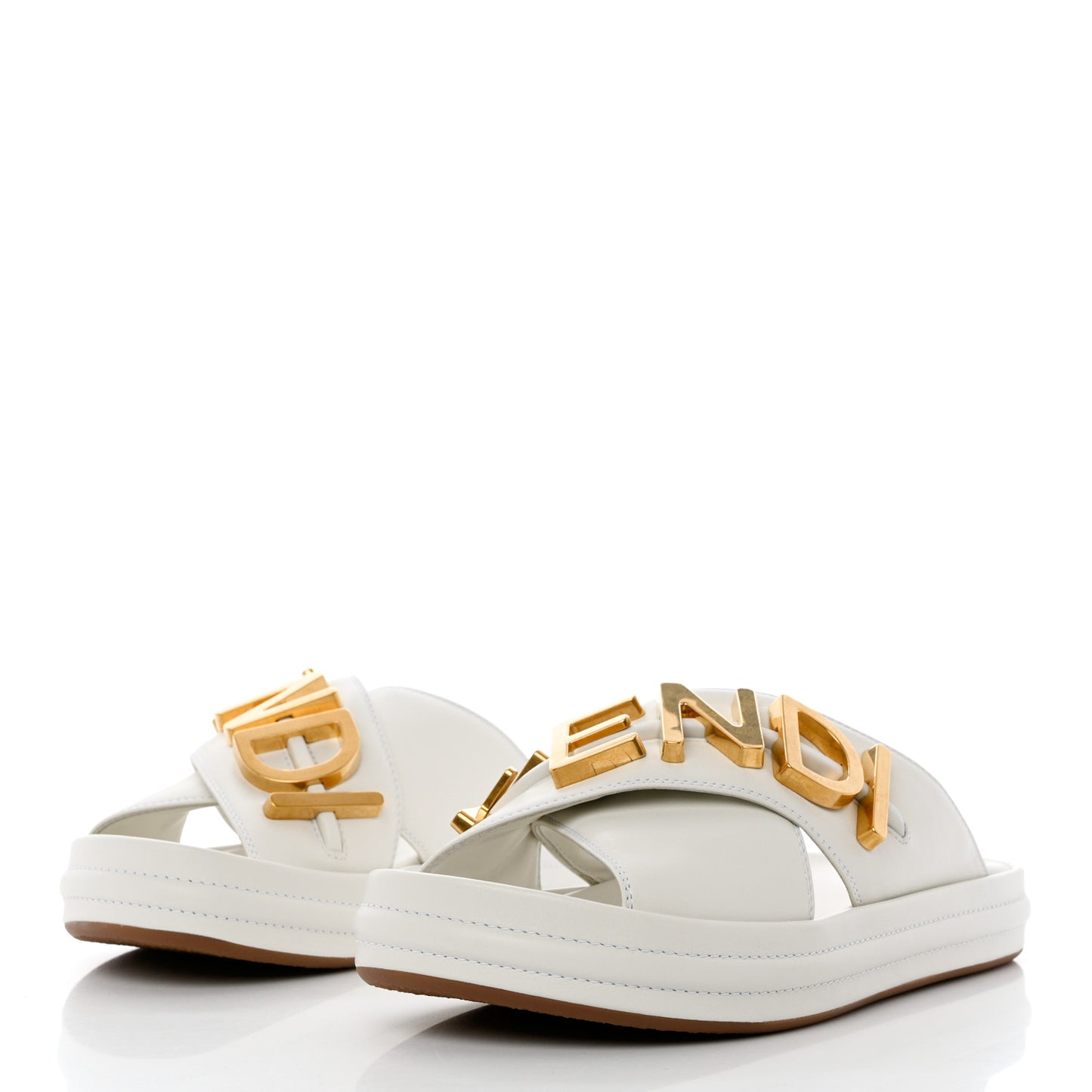 Vitello Womens Fendigraphy Slide Sandals 36.5 White Ice