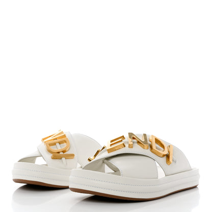 Fendi Vitello Womens Fendigraphy Slide Sandals 36.5 White Ice 3 of 9