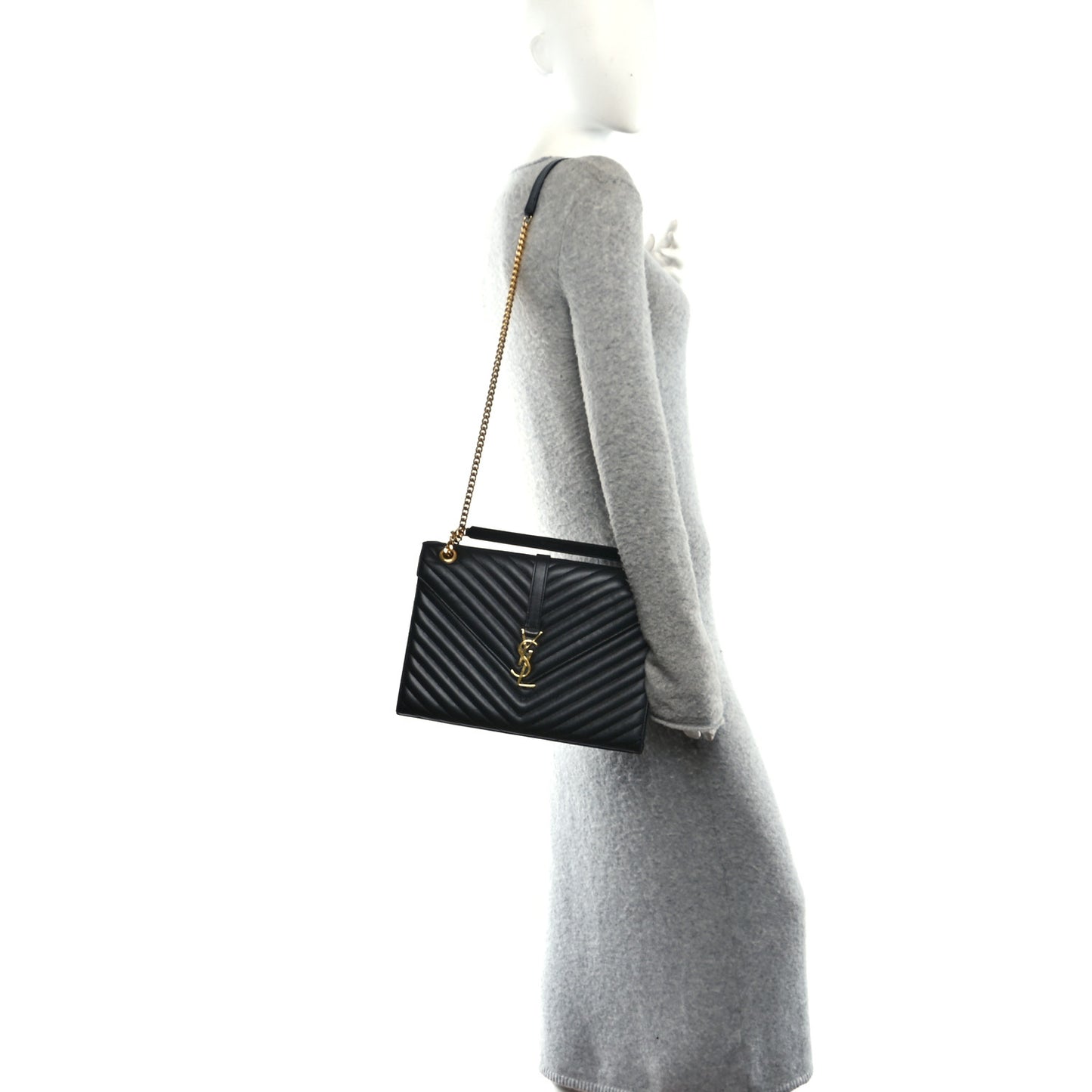 Grain De Poudre Matelasse Chevron Large Monogram Satchel Black
