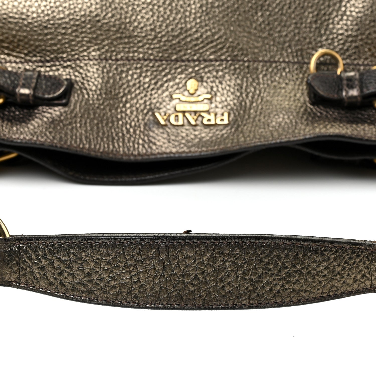 Prada Metallic Vitello Daino Side Pocket Tote Bag Acciaio 19 of 22