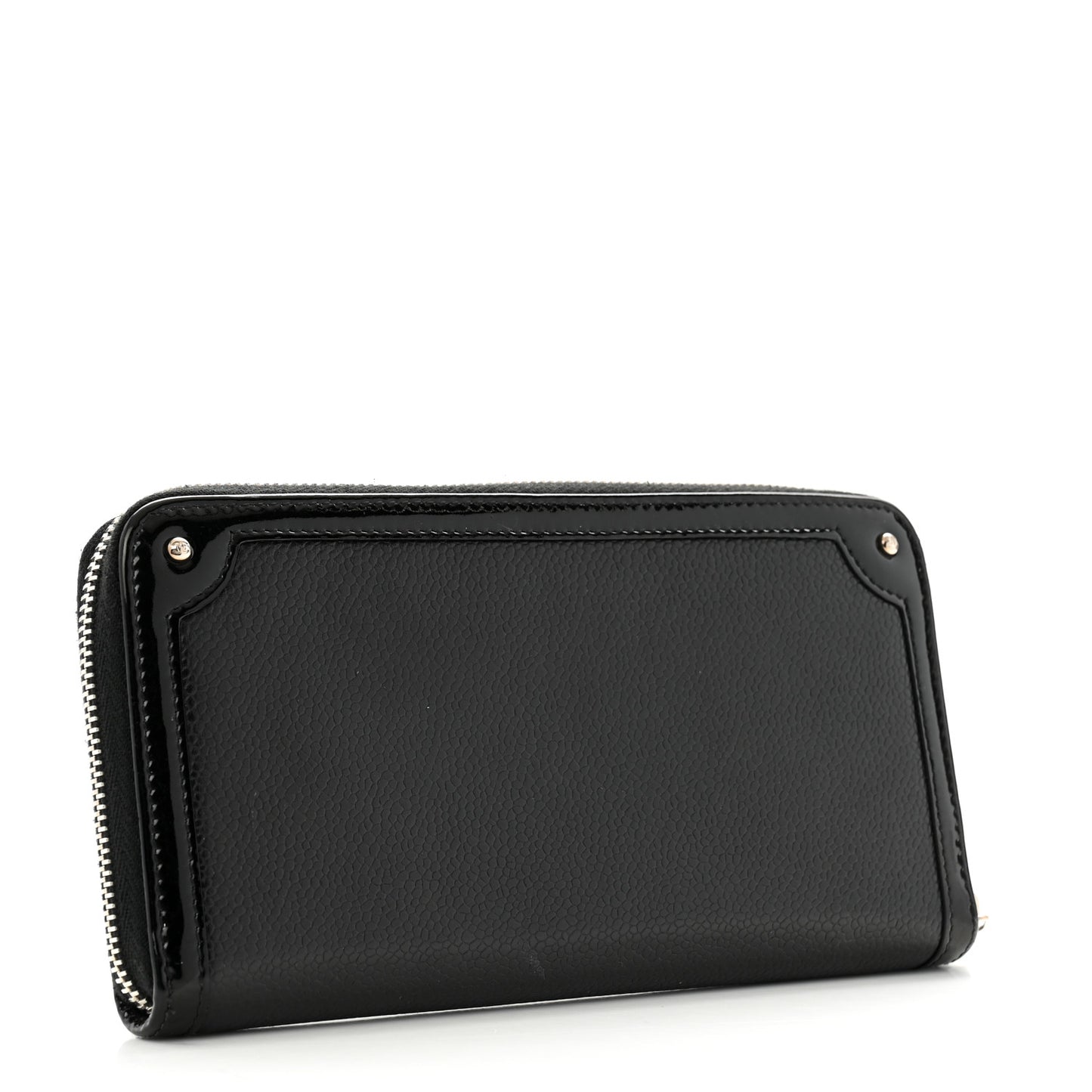 Caviar Patent Small CC Contour Zip Around Wallet Black