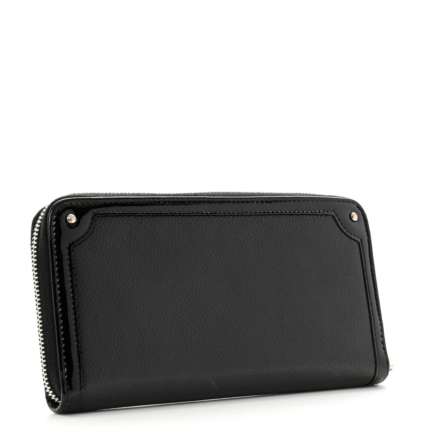 Chanel Caviar Patent Small CC Contour Zip Around Wallet Black 3 of 11