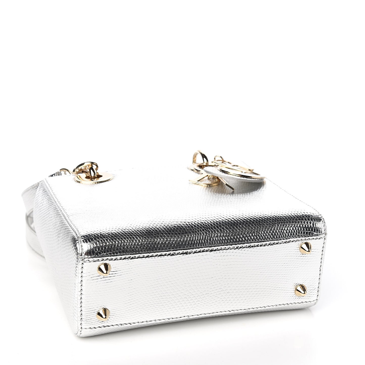 Metallic Lizard Small Lady Dior Argent