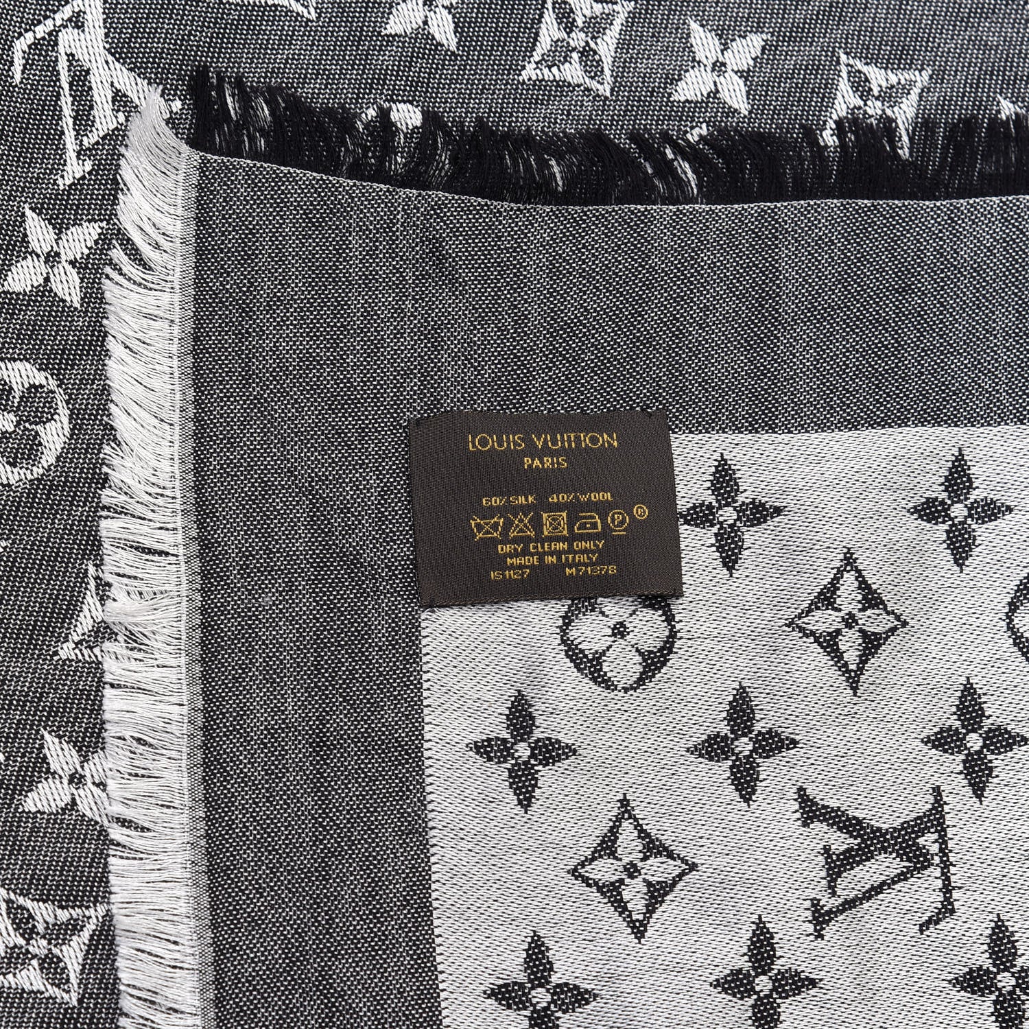 Louis Vuitton Silk Wool Monogram Denim Shawl Black 3 of 3