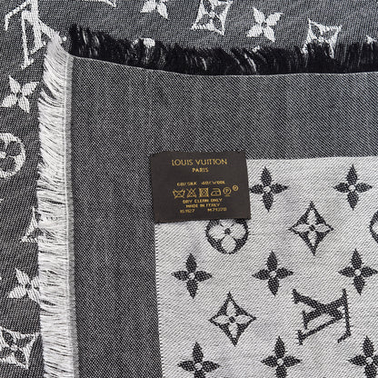Louis Vuitton Silk Wool Monogram Denim Shawl Black 3 of 3