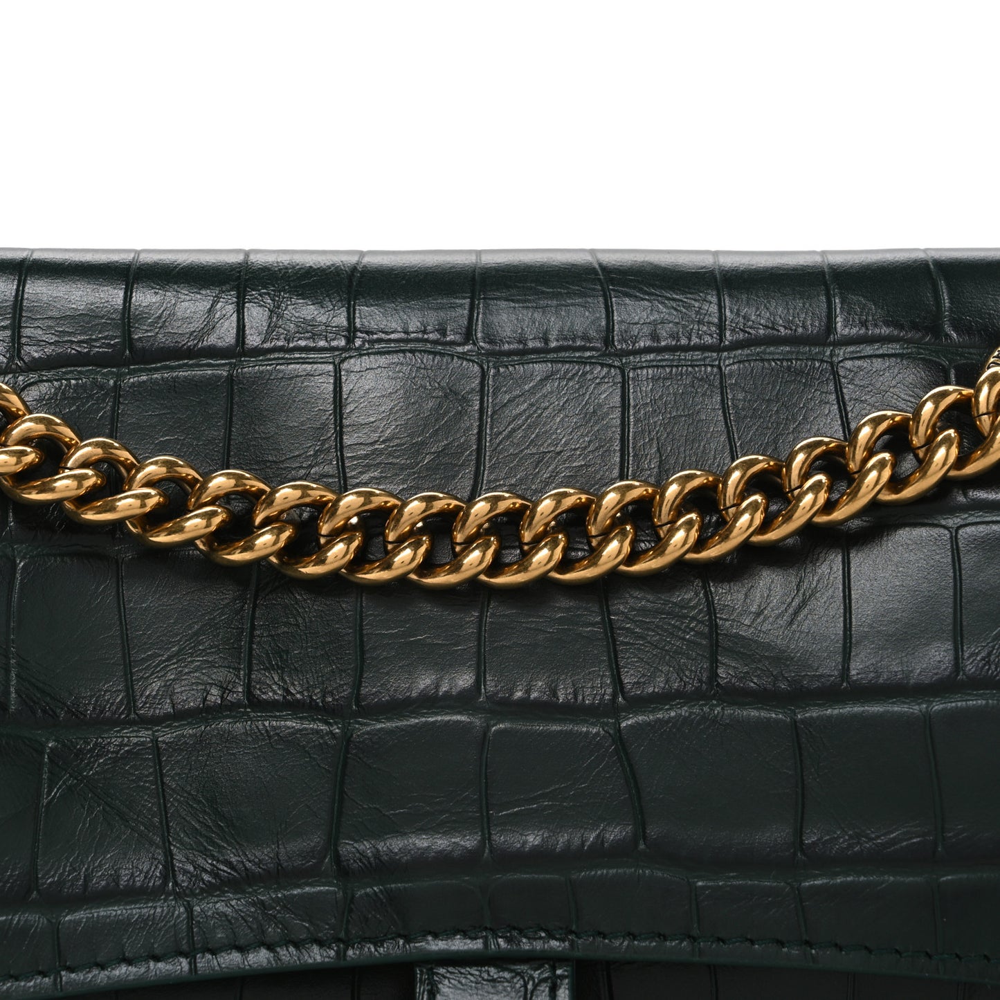 Extra Supple Calfskin Crocodile Embossed Small Crush Chain Bag Forest Green