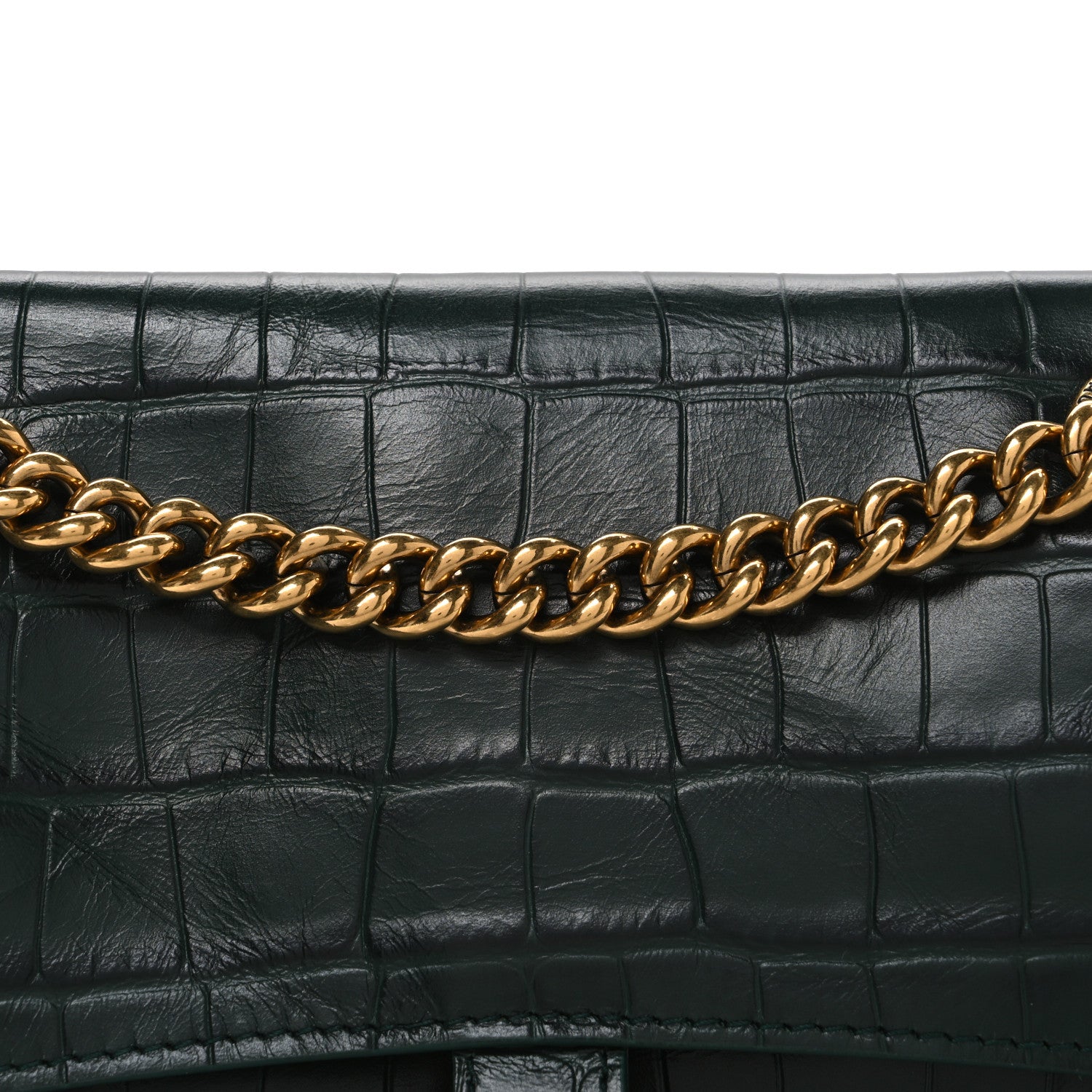 Balenciaga Extra Supple Calfskin Crocodile Embossed Small Crush Chain Bag Forest Green 8 of 10