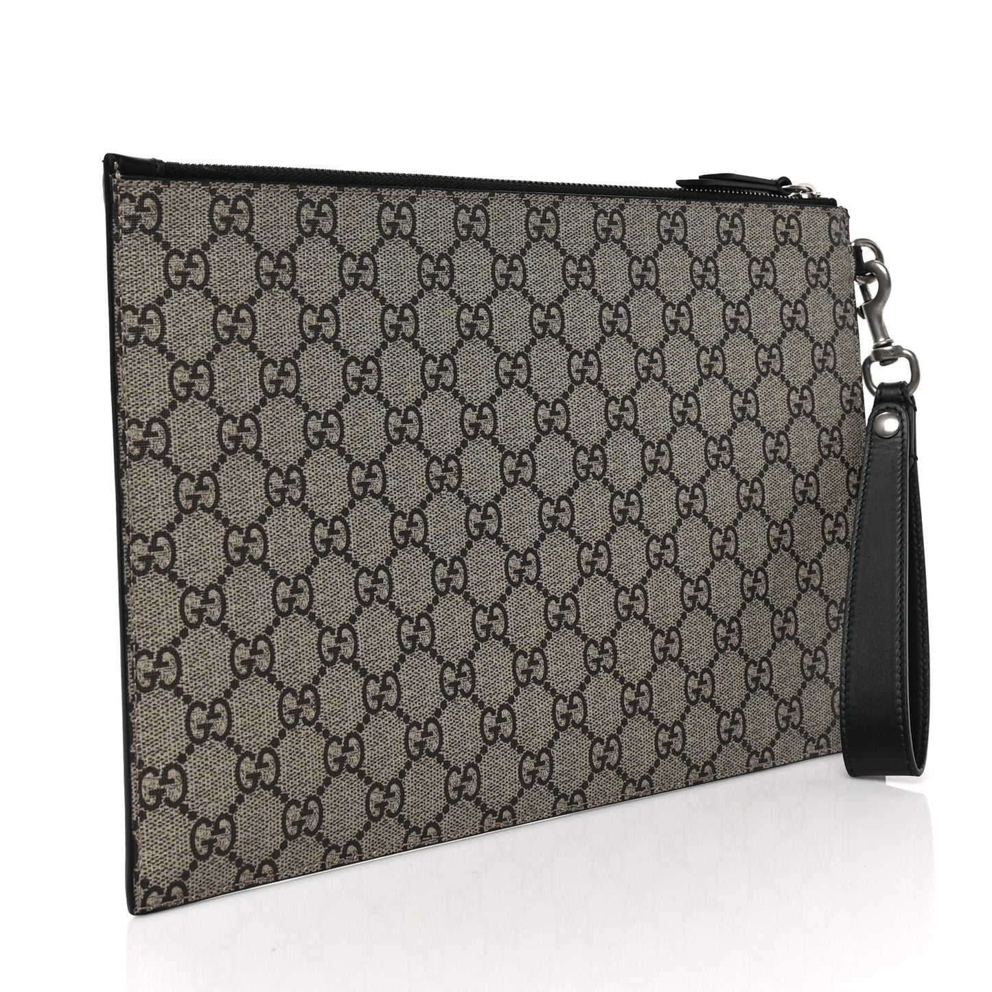 GG Supreme Monogram Wolf Zip Wristlet Pouch Beige
