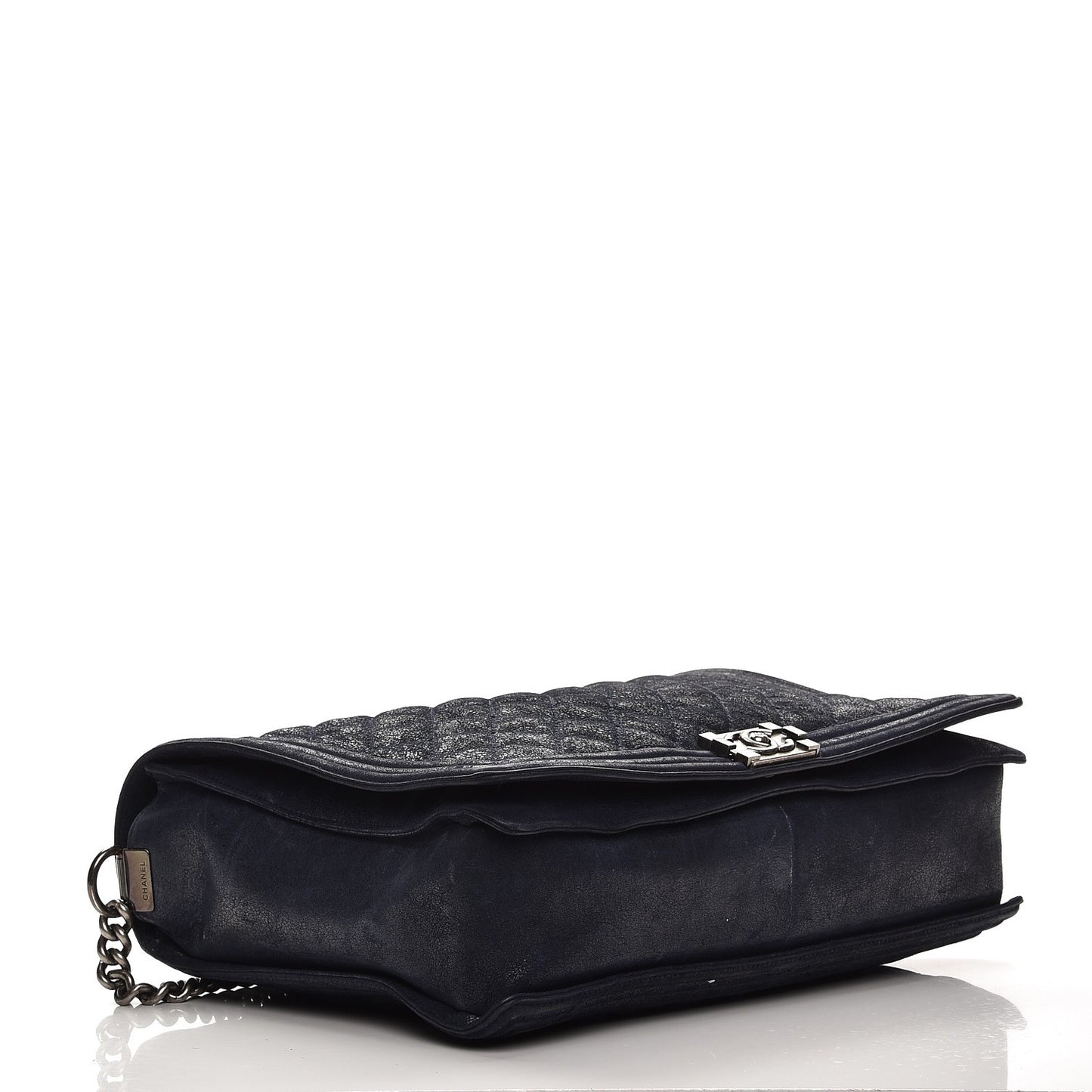 Iridescent Calfskin Large Gentle Boy Flap Navy Blue