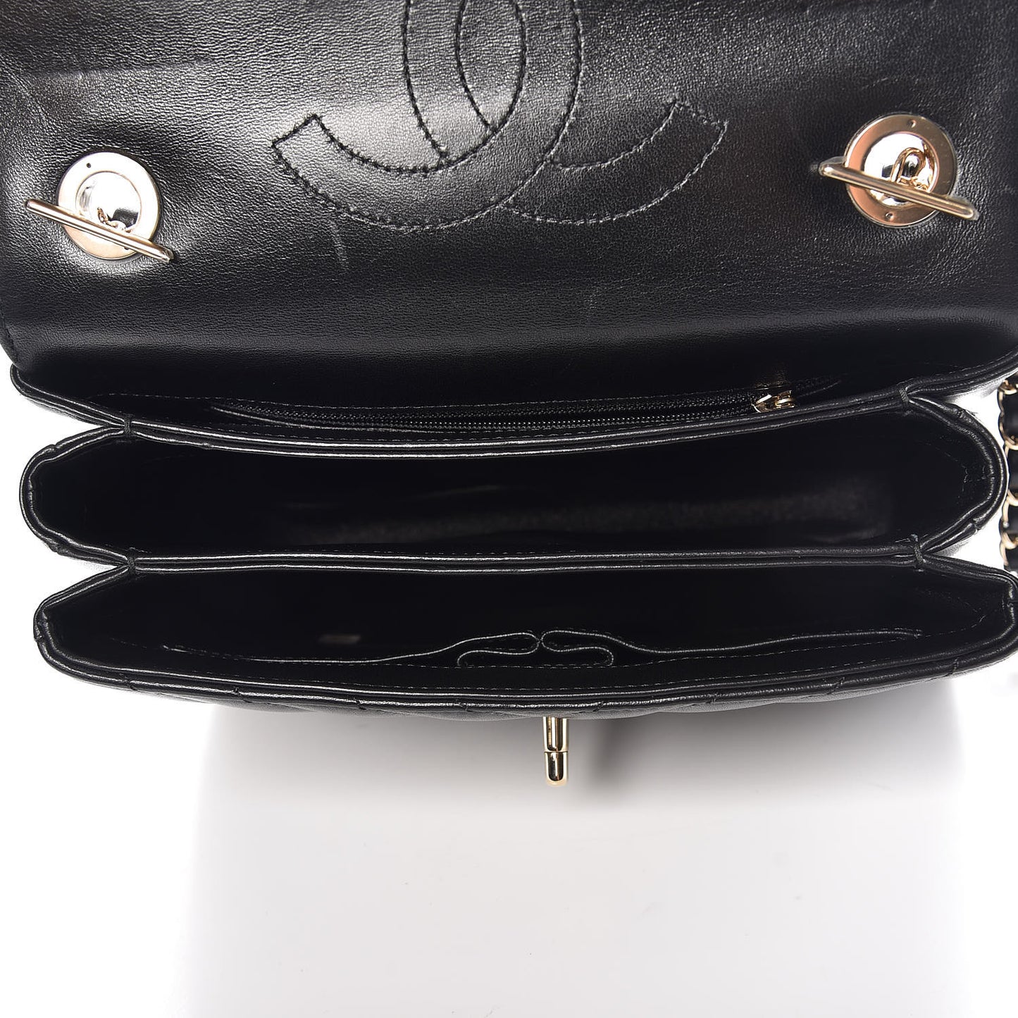 Lambskin Chevron Quilted Small Trendy CC Dual Handle Flap Bag Black