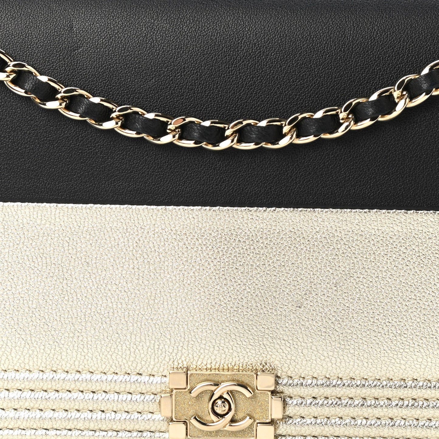 Metallic Goatskin Lambskin Boy Wallet on Chain WOC Black Gold