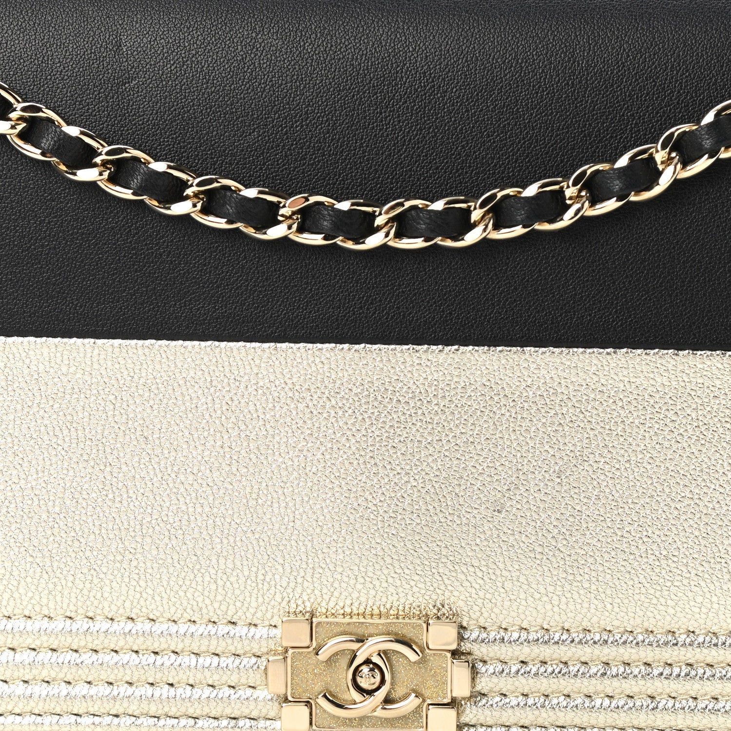 Chanel Metallic Goatskin Lambskin Boy Wallet on Chain WOC Black Gold 10 of 15