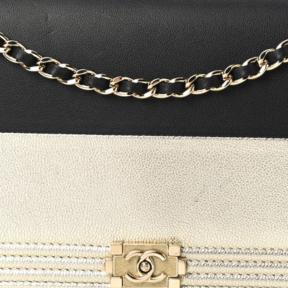 Chanel Metallic Goatskin Lambskin Boy Wallet on Chain WOC Black Gold 10 of 15