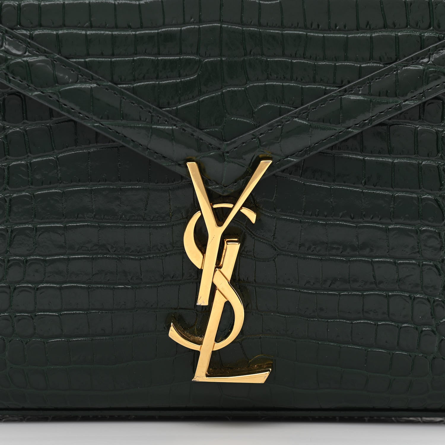 Saint Laurent Calfskin Crocodile Embossed Mini Classic Monogram Cassandra Top Handle Green 8 of 13