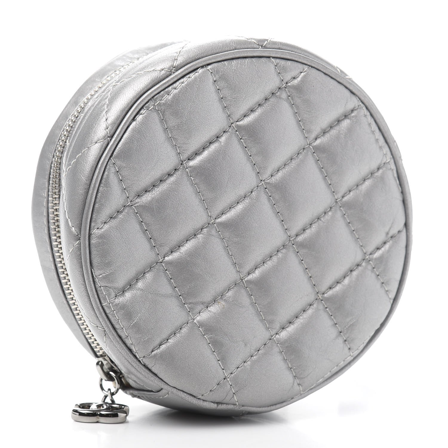Chanel Metallic Aged Calfskin Quilted Round Bag Silver 3 of 12
