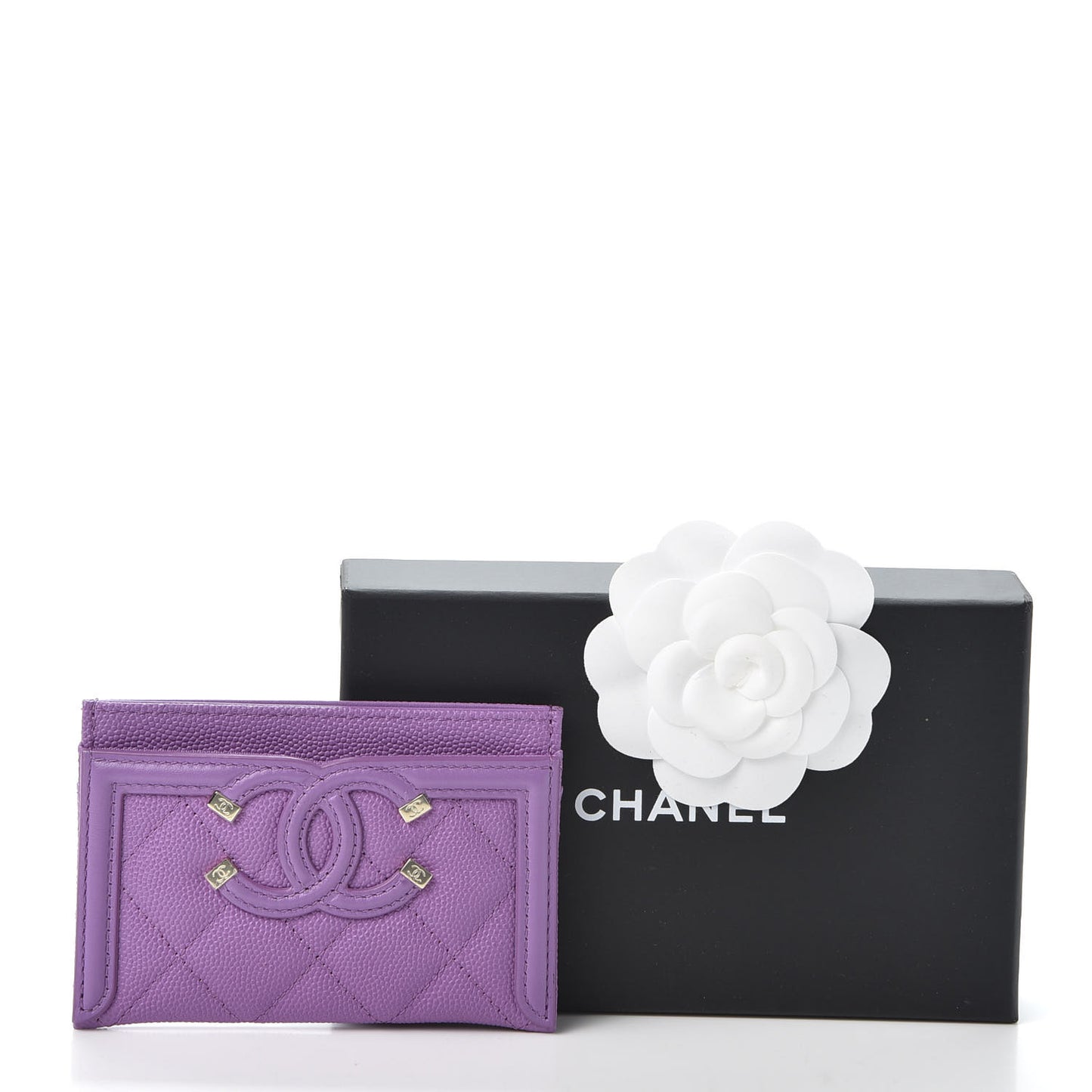 Caviar Quilted Filigree Card Holder Purple