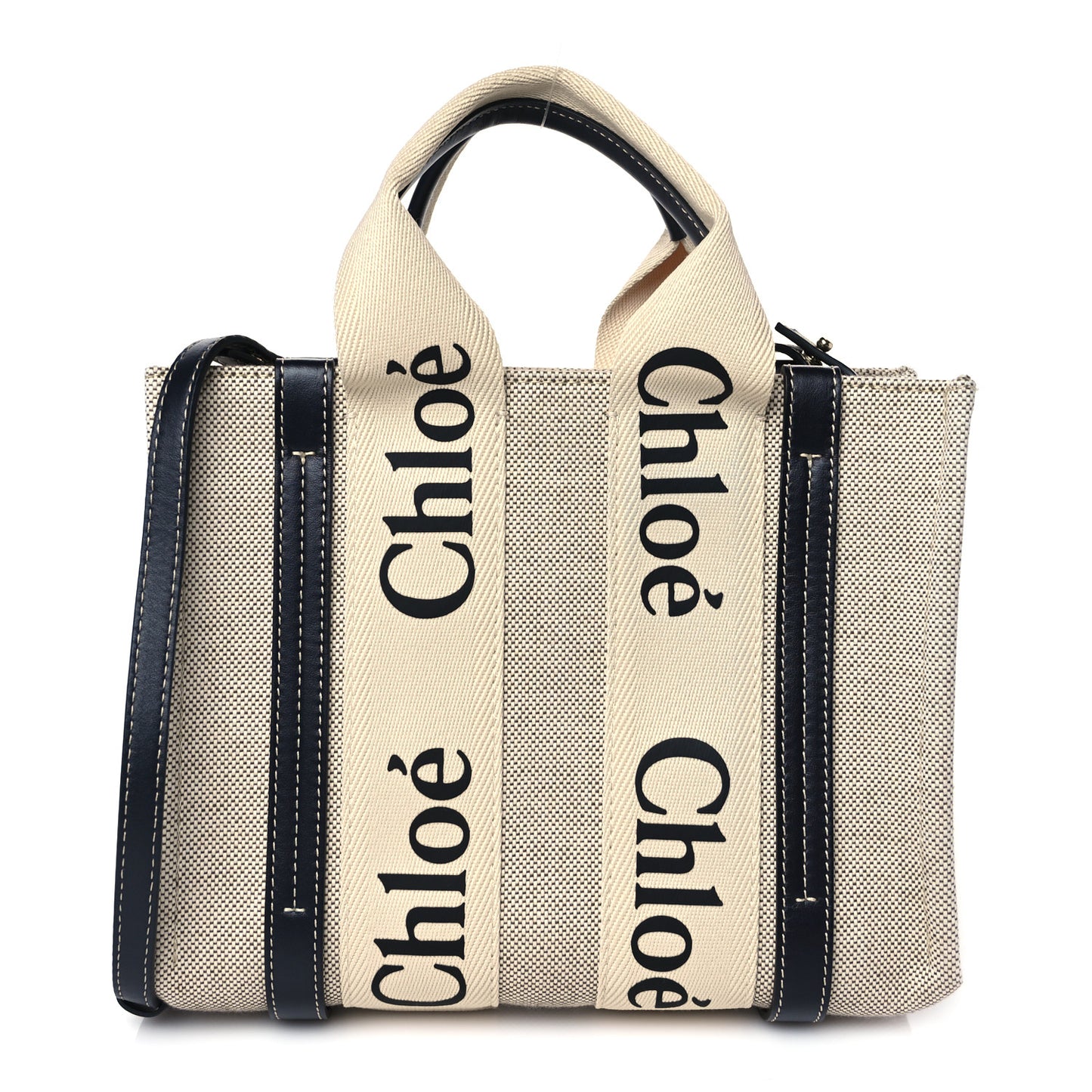 Cotton Calfskin Small Woody Ribbon Tote White Blue