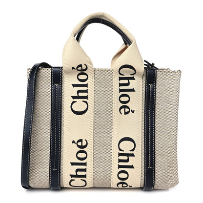 Chloe Cotton Calfskin Small Woody Ribbon Tote White Blue 1 of 9