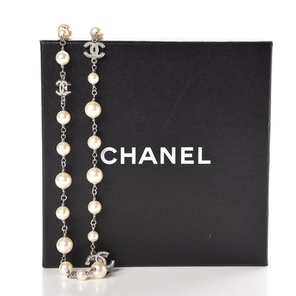 Chanel Crystal Pearl CC Long Necklace Silver 6 of 6