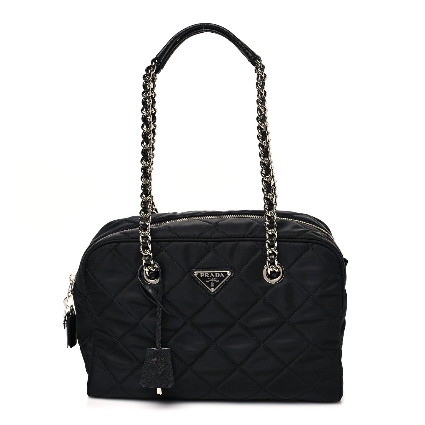 Nylon Tessuto Impuntu Quilted Shoulder Bag Black
