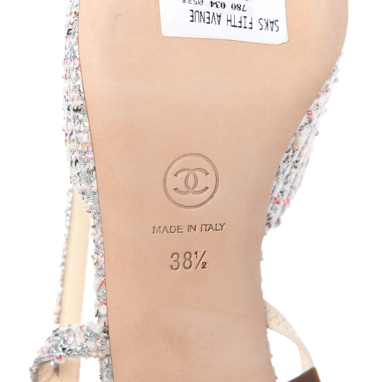 Tweed Cap Toe CC Slingback Pumps 38.5 Silver Grey