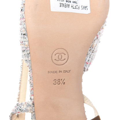 Chanel Tweed Cap Toe CC Slingback Pumps 38.5 Silver Grey 9 of 11