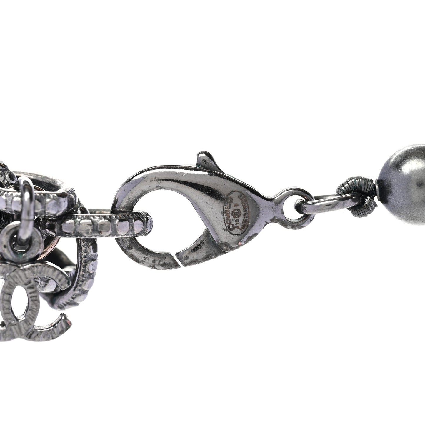 Ruthenium Crystal Pearl Beaded CC Long Necklace