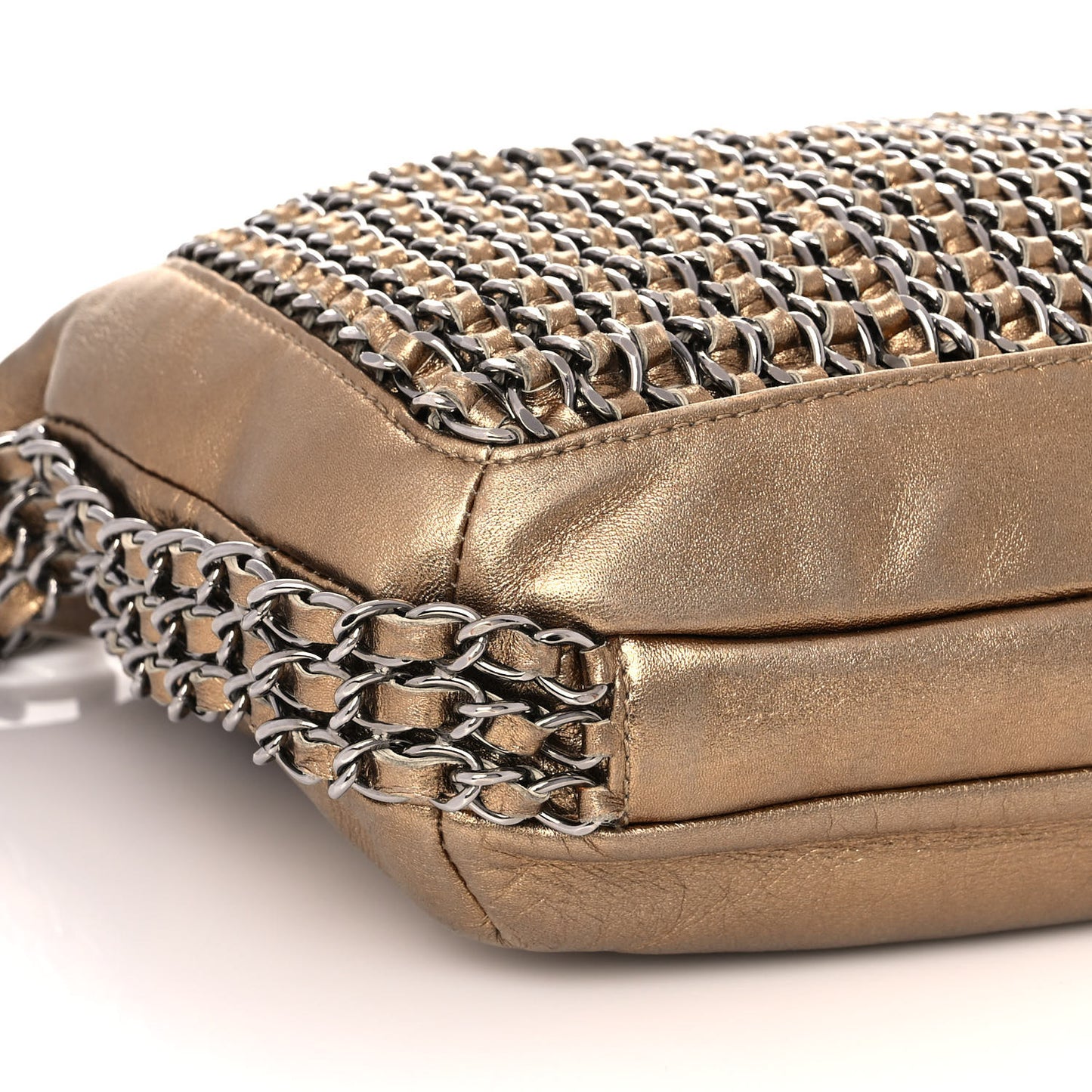 Metallic Lambskin Triple Chain Hobo Gold