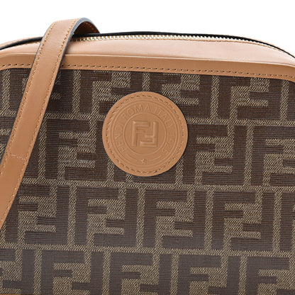 Fendi Glazed Fabric Vitello Century FF 1974 Stamp Patch Camera Case Mogano Panna Caramello 8 of 10