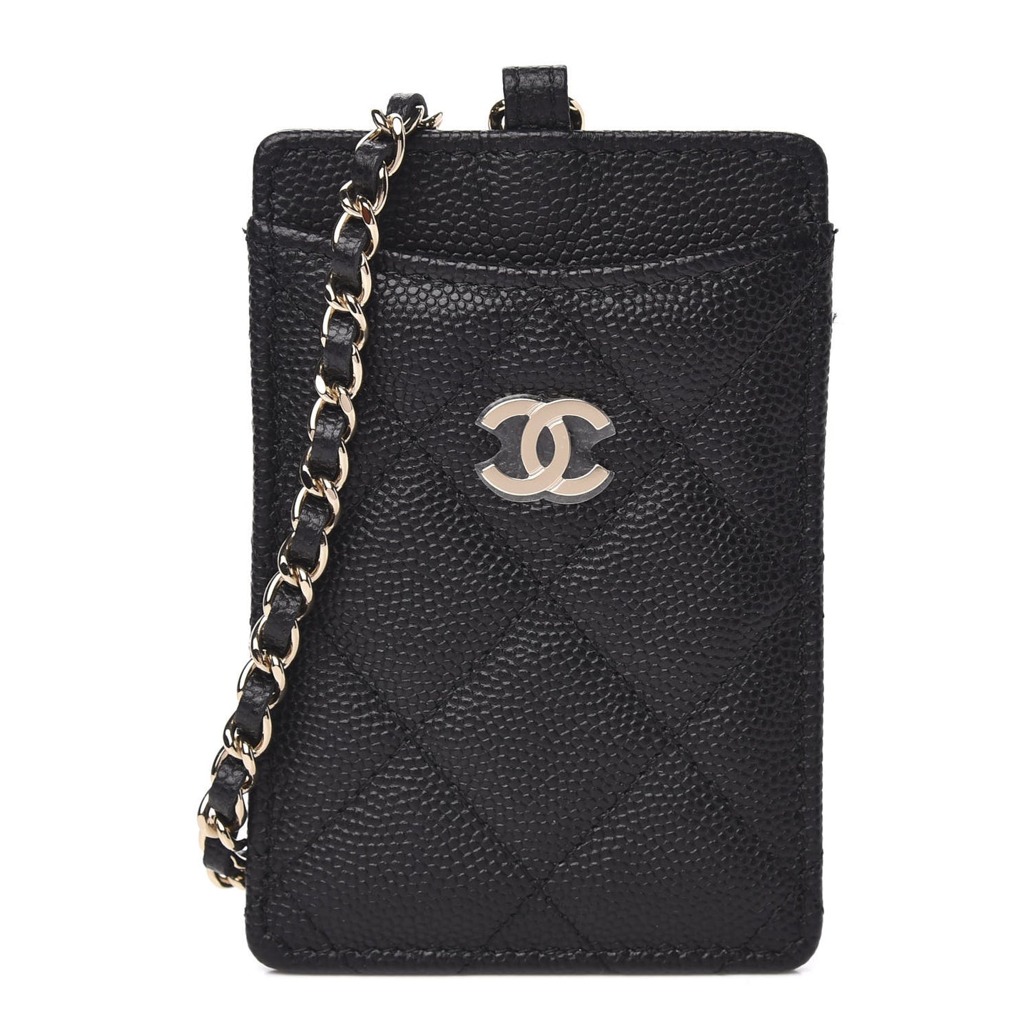 Caviar Quilted Card Holder On Chain Black