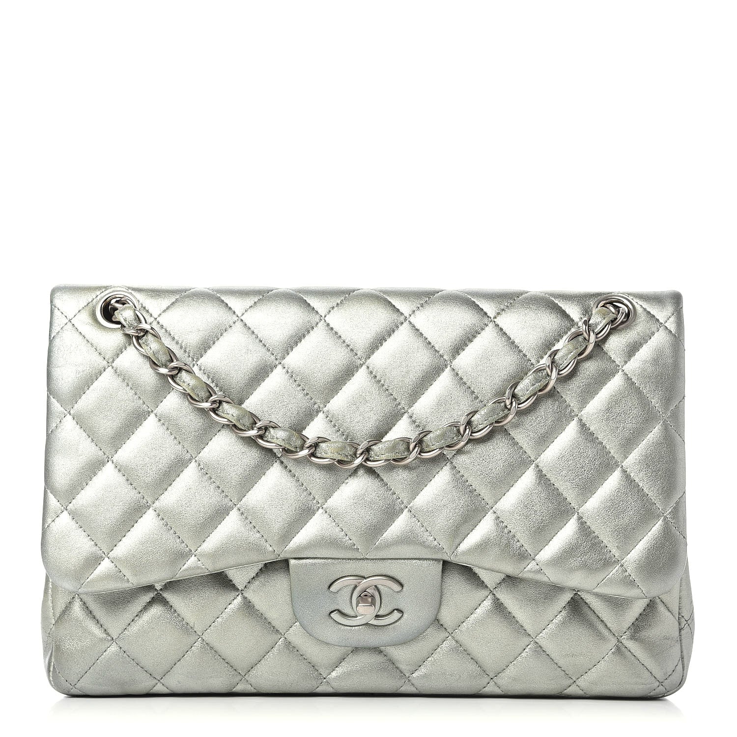 Chanel Metallic Lambskin Quilted Jumbo Double Flap Green 1 of 12