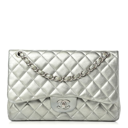 Chanel Metallic Lambskin Quilted Jumbo Double Flap Green 1 of 12