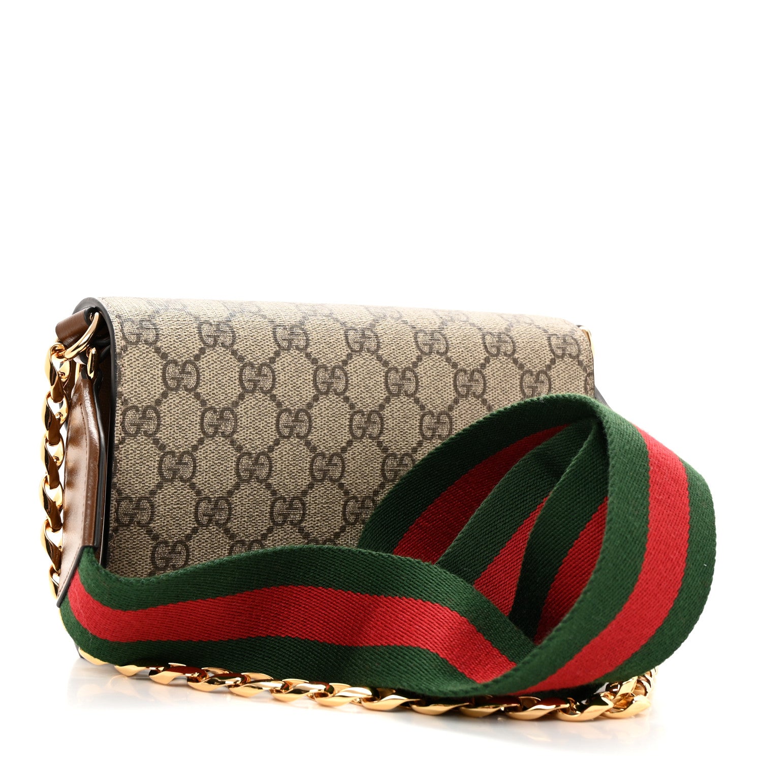 Gucci GG Supreme Monogram Azalea Calfskin Web Mini Horsebit 1955 Chain Shoulder Bag Beige Ebony Brown Sugar 3 of 10