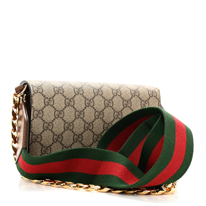 Gucci GG Supreme Monogram Azalea Calfskin Web Mini Horsebit 1955 Chain Shoulder Bag Beige Ebony Brown Sugar 3 of 10