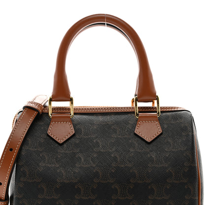 Celine Triomphe Canvas Calfskin Small Boston Bag Tan 8 of 10