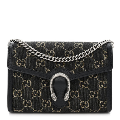 Gucci Jacquard Black Denim GG Monogram Mini Dionysus Chain Wallet Black Ivory 1 of 10