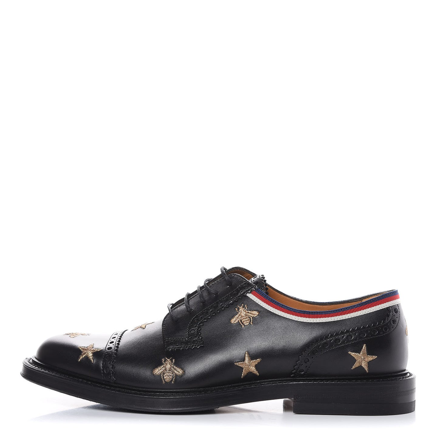 Calfskin Bee Star Embroidered Mens Captoe Derby Loafers 7 Black