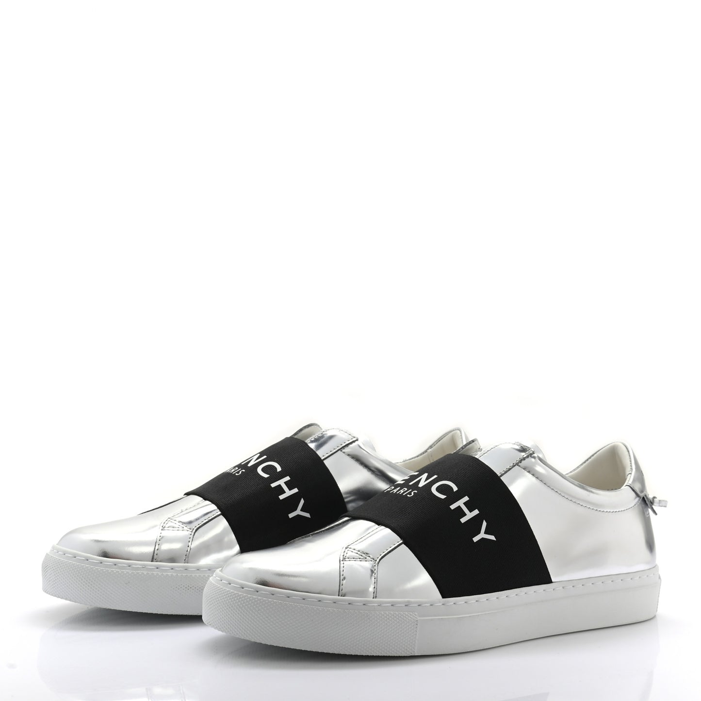 Calfskin Band Logo Womens Urban Street Sneakers 40.5 Silvery