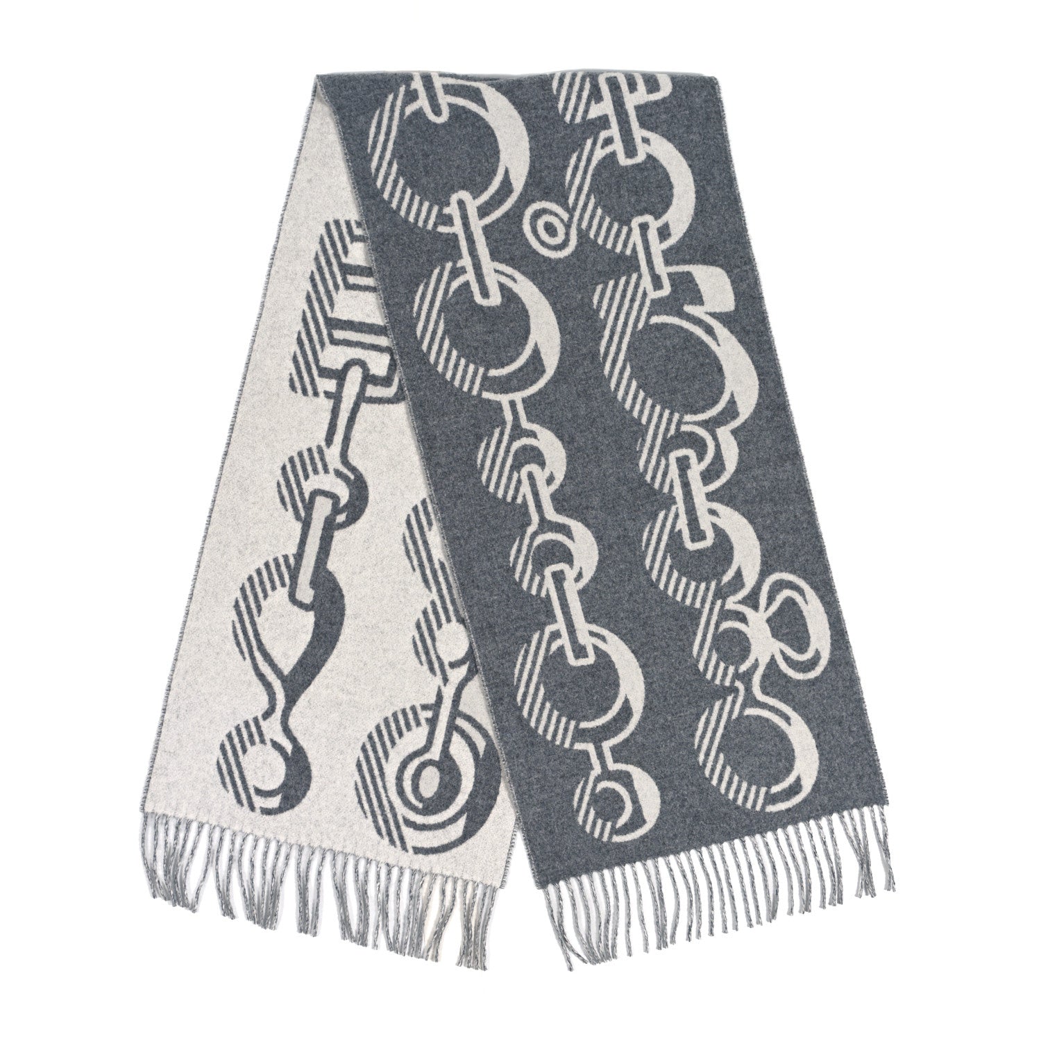 Hermes Cashmere Casaque Do Re Boucles Muffler Ivoire Gris Flanelle 2 of 3