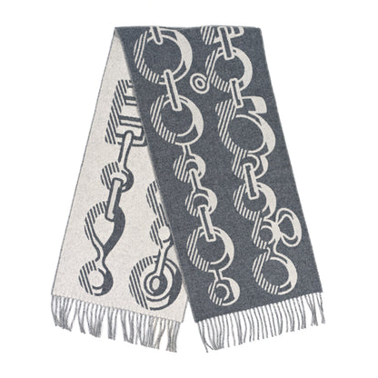 Hermes Cashmere Casaque Do Re Boucles Muffler Ivoire Gris Flanelle 2 of 3