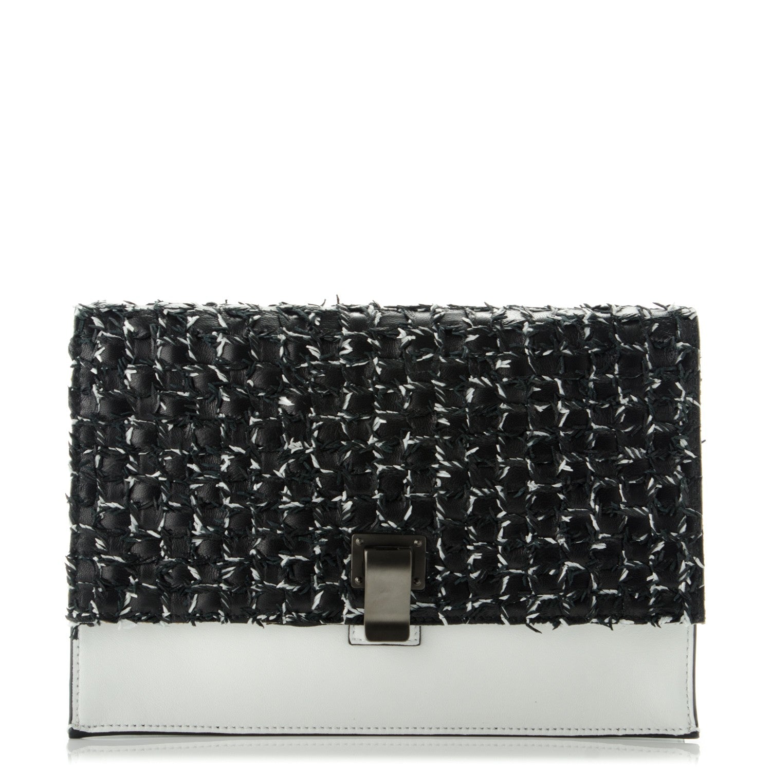 Proenza Schouler Lambskin Woven Small Lunch Bag Clutch Black White 1 of 7