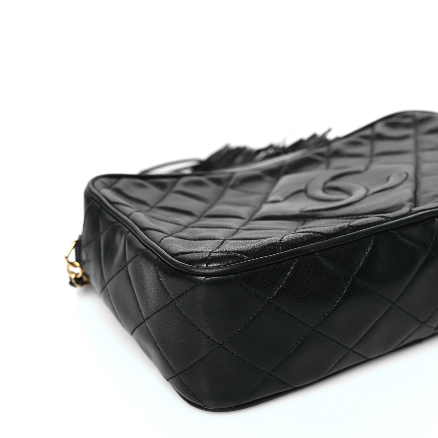 Lambskin Quilted Tassel Camera Case Black