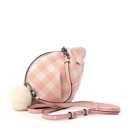 Loewe Calfskin Shearling Gingham Mini Bunny Crossbody Bag Pink 2 of 7