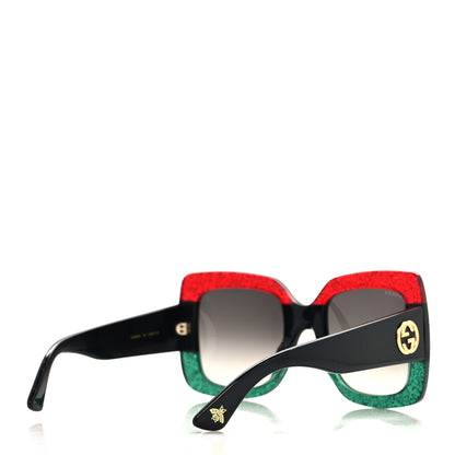 Gucci Acetate Square Frame Sunglasses GG0083S Glitter Red Black Green 4 of 7