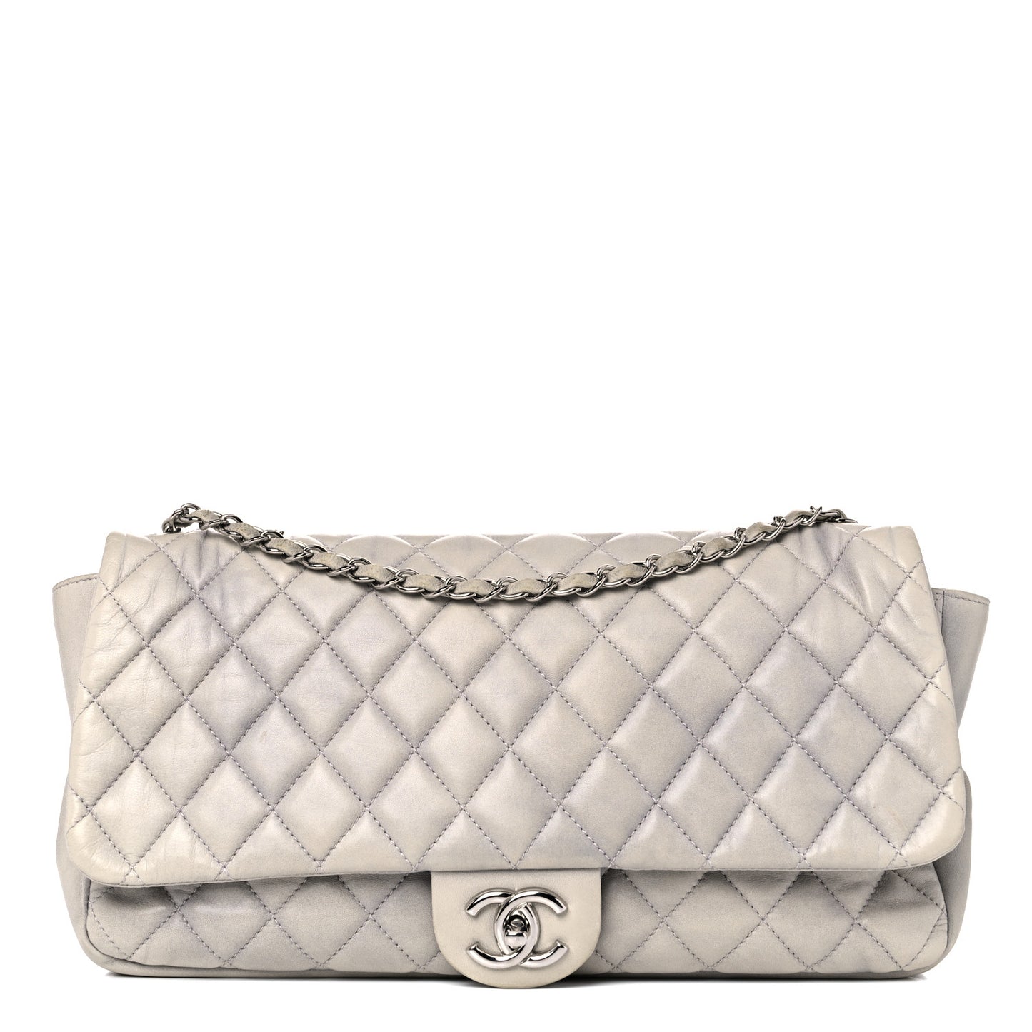 Lambskin Quilted Jumbo Coco Rain Flap Grey