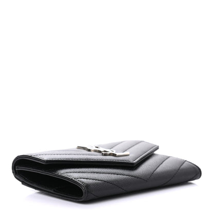 Saint Laurent Grain De Poudre Matelasse Chevron Small Monogram Passport Case Black 4 of 7
