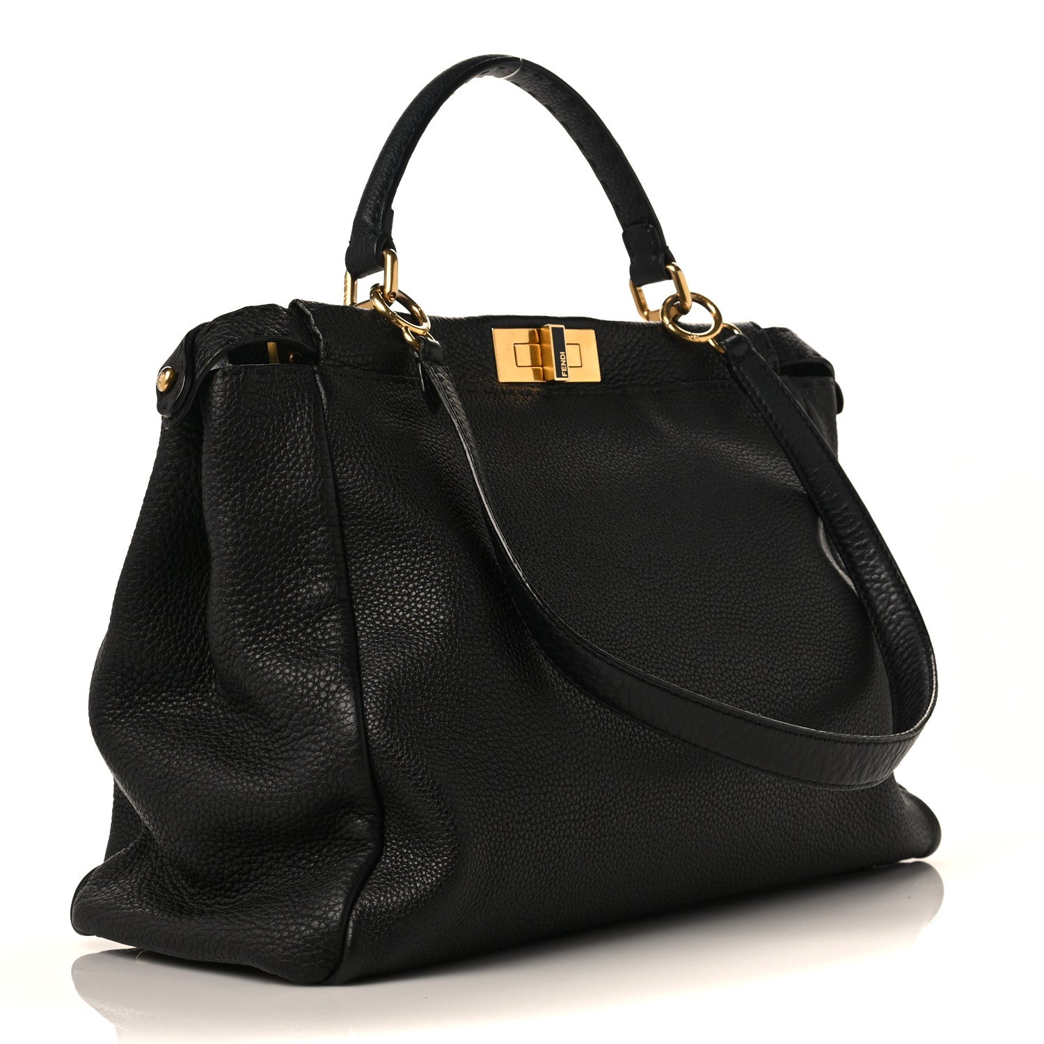 Fendi Cuoio Romano Selleria Large Peekaboo Iconic Satchel Black Moro 3 of 8