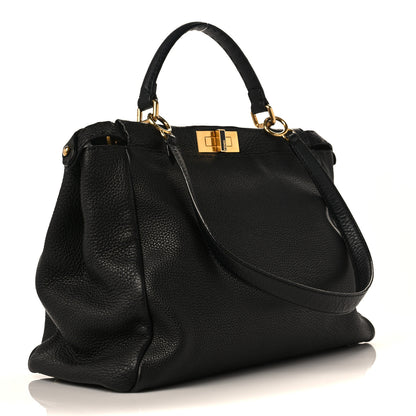 Fendi Cuoio Romano Selleria Large Peekaboo Iconic Satchel Black Moro 3 of 8